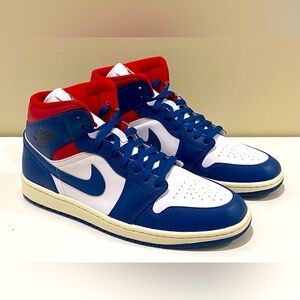Air Jordan 1 Mid. French Blue Gym Red. Women's size 10. Brand new with box.